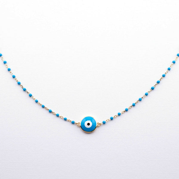 Turquoise Evil Eye Beaded Necklace, Protection Necklace Adjustable Size