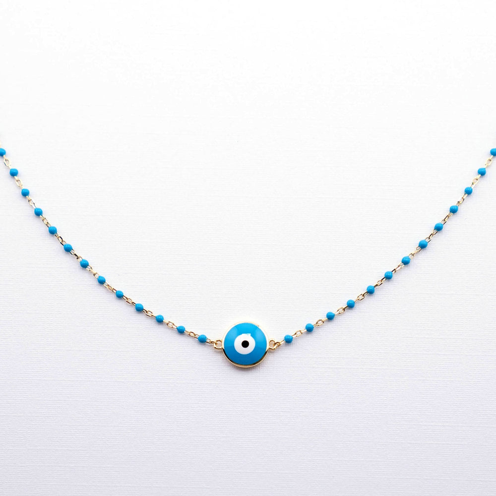 Turquoise Evil Eye Beaded Necklace, Protection Necklace Adjustable Size