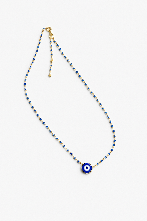 Navy Blue Evil Eye Beaded Necklace, Protection Necklace Adjustable Size