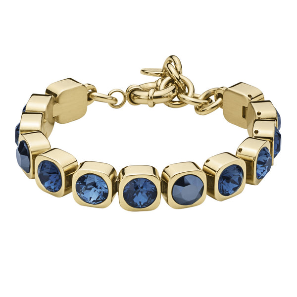 Denim Blue Crystal Bracelet, Gold Plated Chunky Dark Blue Tennis Bracelet