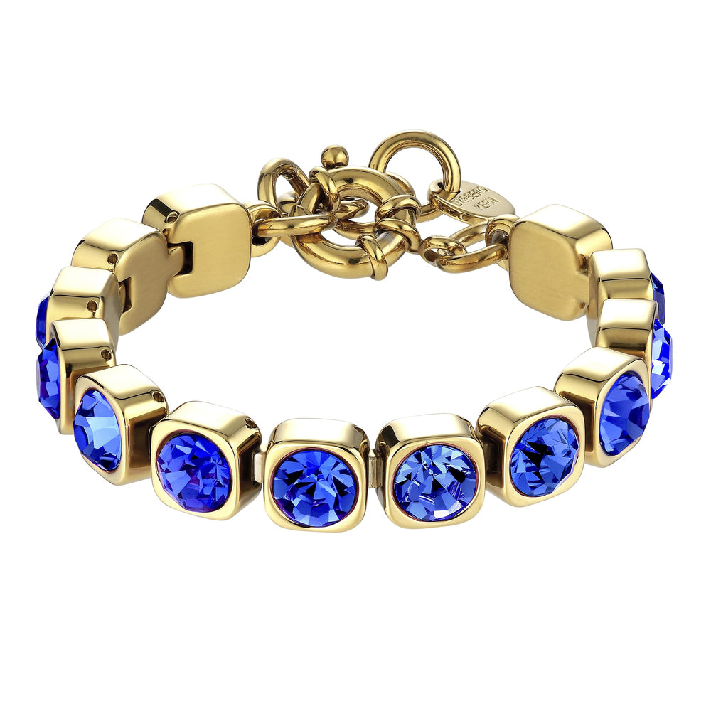 Sapphire Blue Crystal Bracelet, Gold Plated Chunky Blue Tennis Bracelet