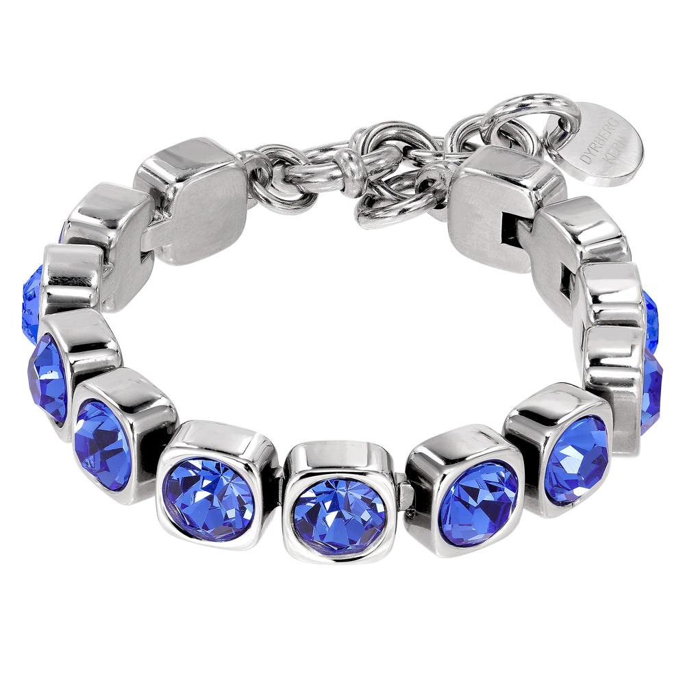 Sapphire Blue Crystal Tennis Bracelet, Crystal Sterling Silver Plated Chunky Blue Tennis Bracelet