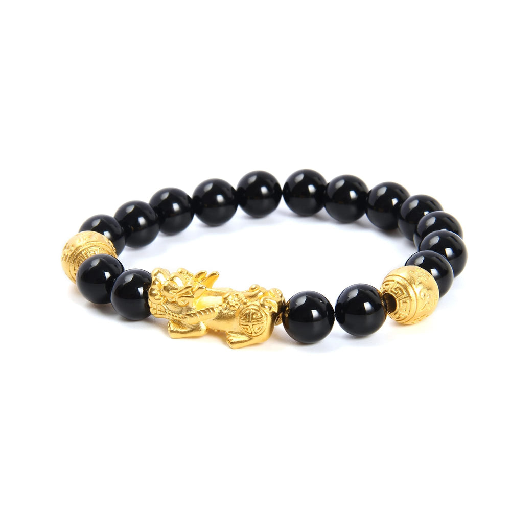 Black Onyx Feng Shui Bracelet, Gold Pixiu Wealth Bracelet