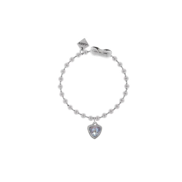 Silver Ball Bracelet, Sterling silver ball chain bracelet with one triangle crystal charm