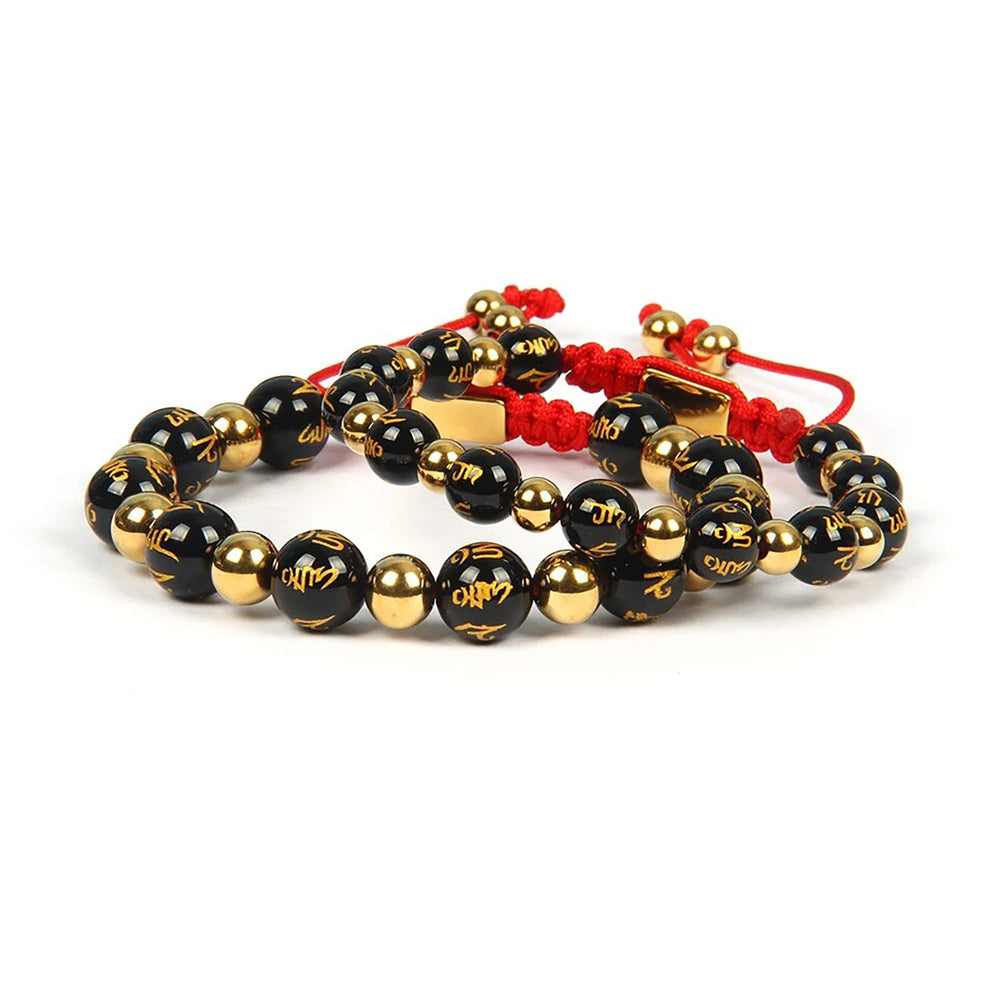 Obsidian & Gold Bead Feng Shui Bracelet, Red Macrame Bracelet