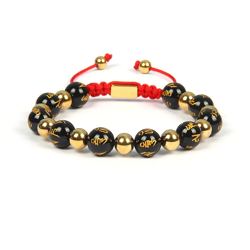 Obsidian & Gold Bead Feng Shui Bracelet, Red Macrame Bracelet