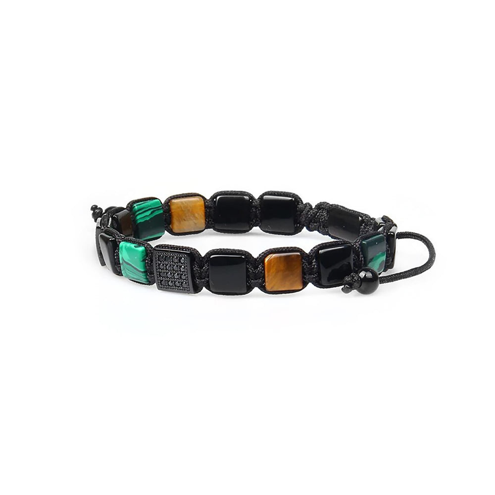 Malachite, Onyx, Tiger Eye Bracelet, CZ & Onyx Square Bead Macrame Bracelet