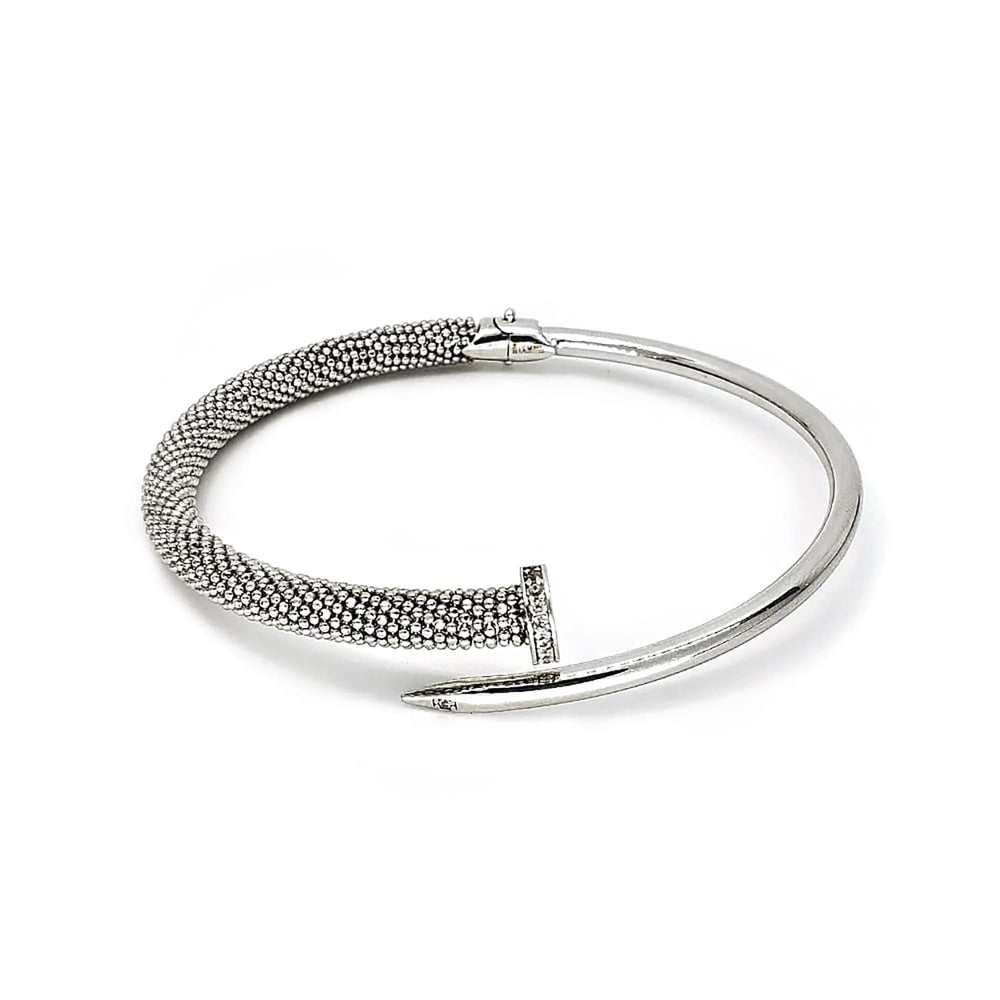 14K White Gold Cuff Nail Bracelet With Cubic Zirconia 100% Exclusive Bracelet