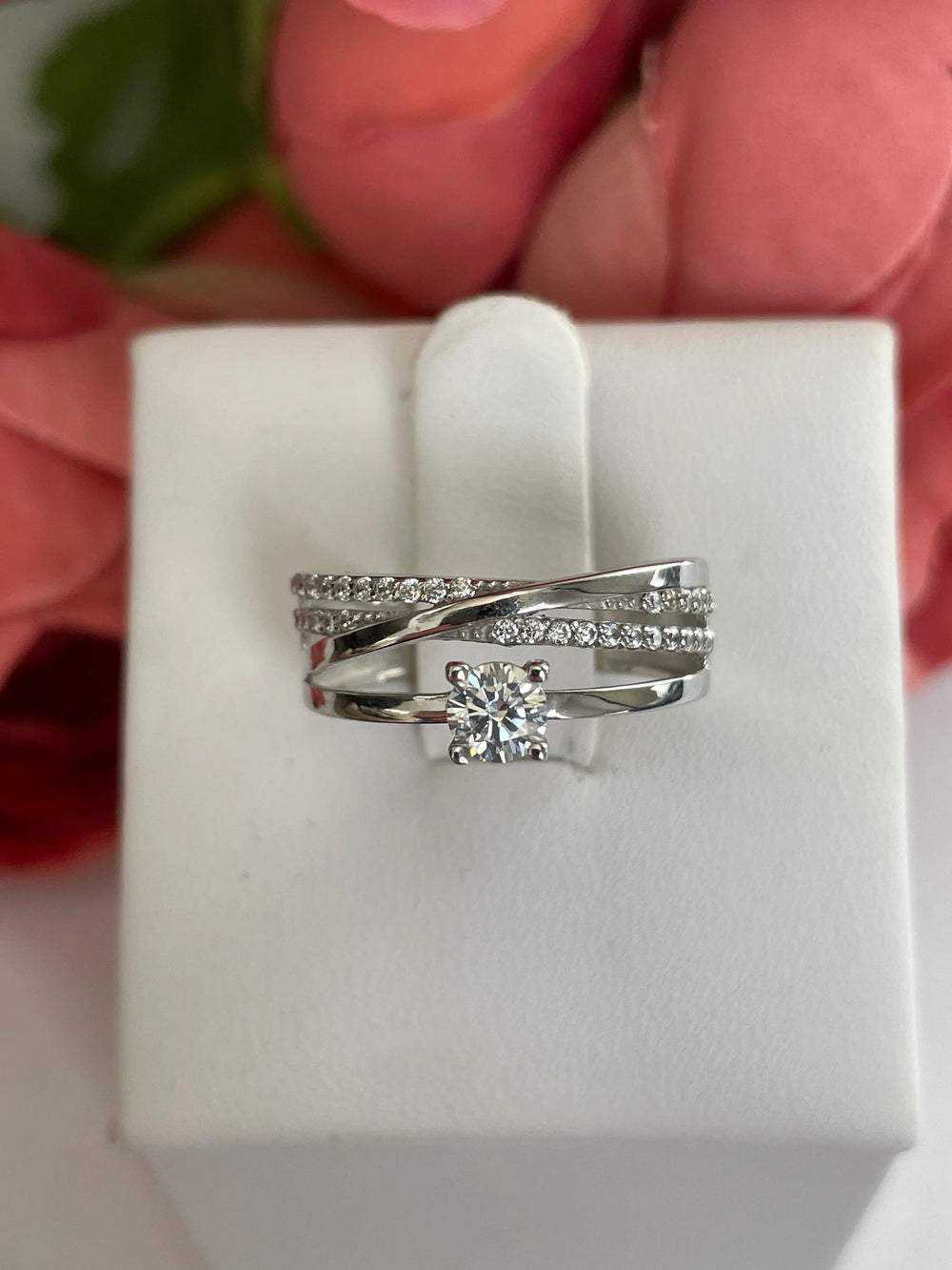 14K White Gold Ring Delicate Ring Wedding & Engagement Luxury Ring, Gift For Her