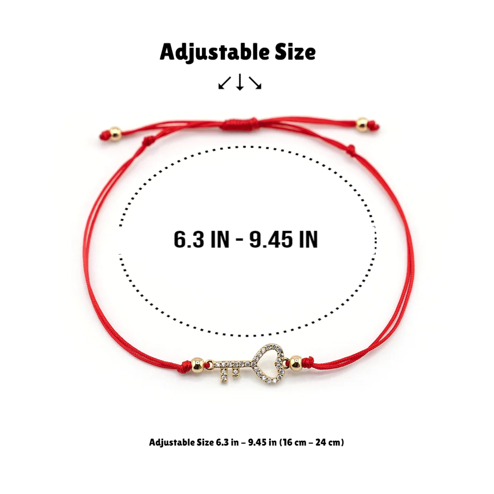 Gold Key Charm Red String Bracelet