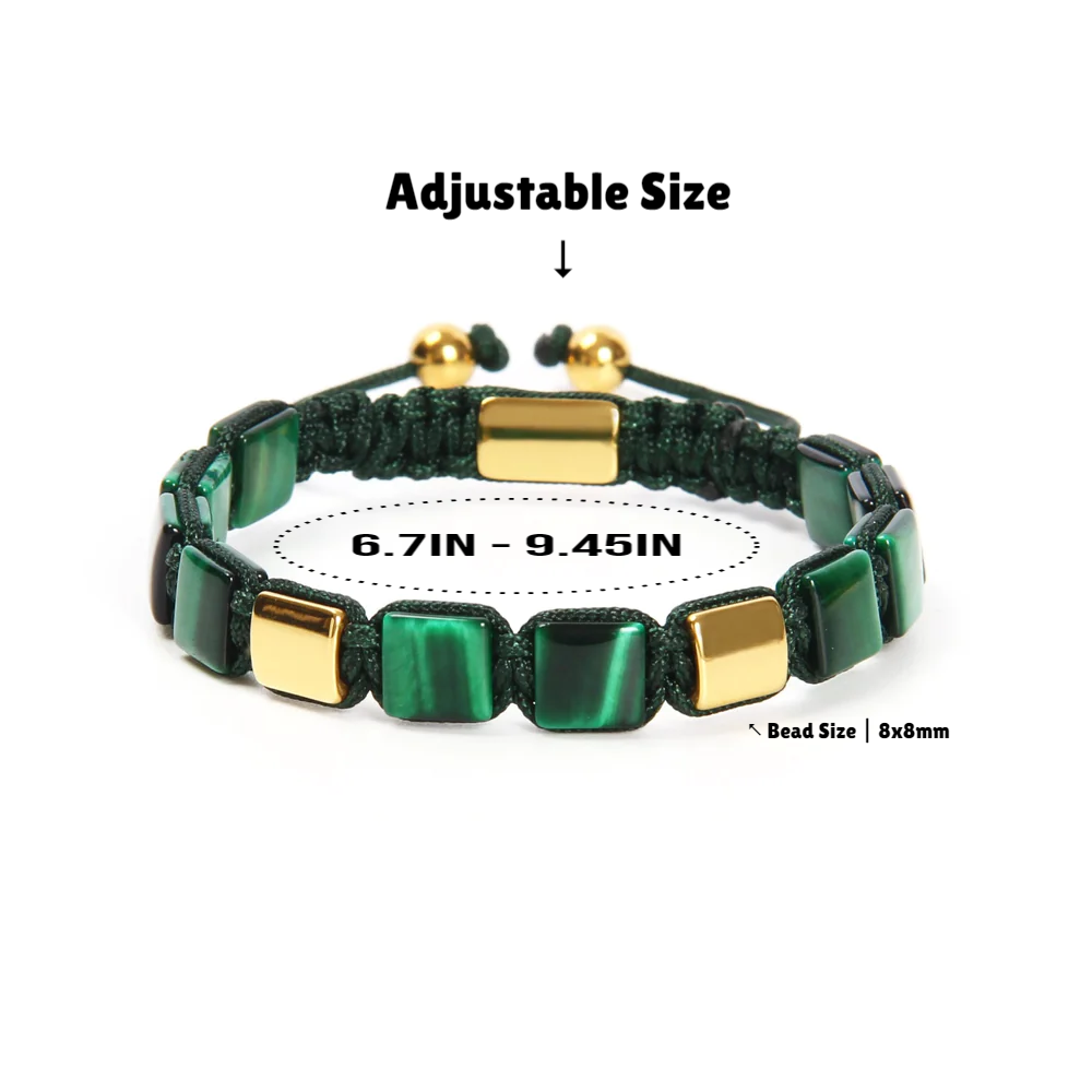 Green Tiger Eye Bracelet, Gold Square Bead & Green Tiger Eye, Macrame Bracelet for Men