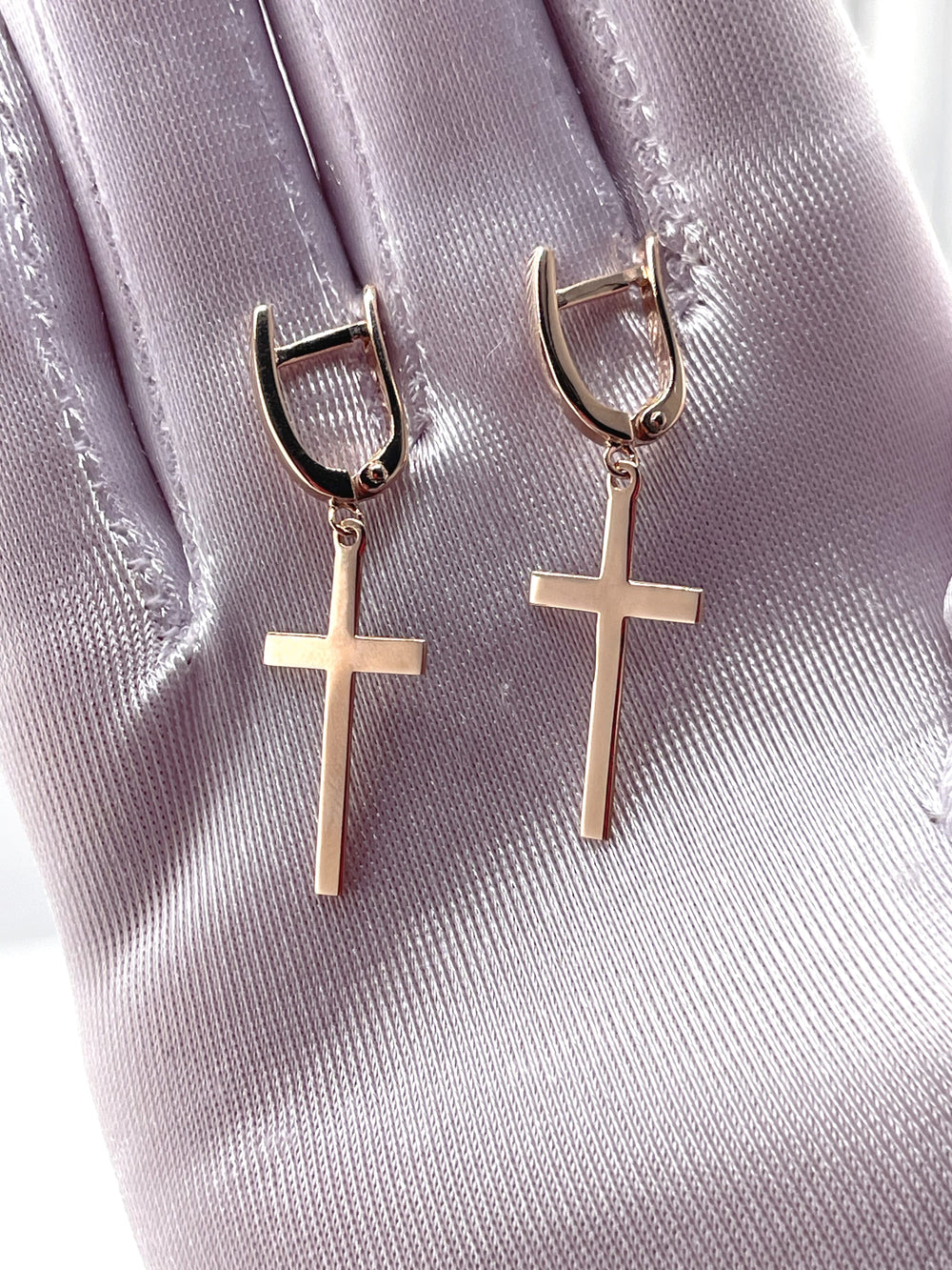 14K Rose Gold Cross Threader Earrings - Elegance With A Timeless Symbol