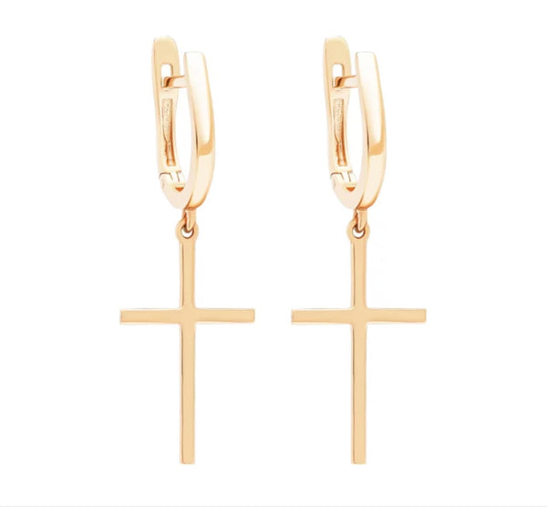 14K Rose Gold Cross Threader Earrings - Elegance With A Timeless Symbol