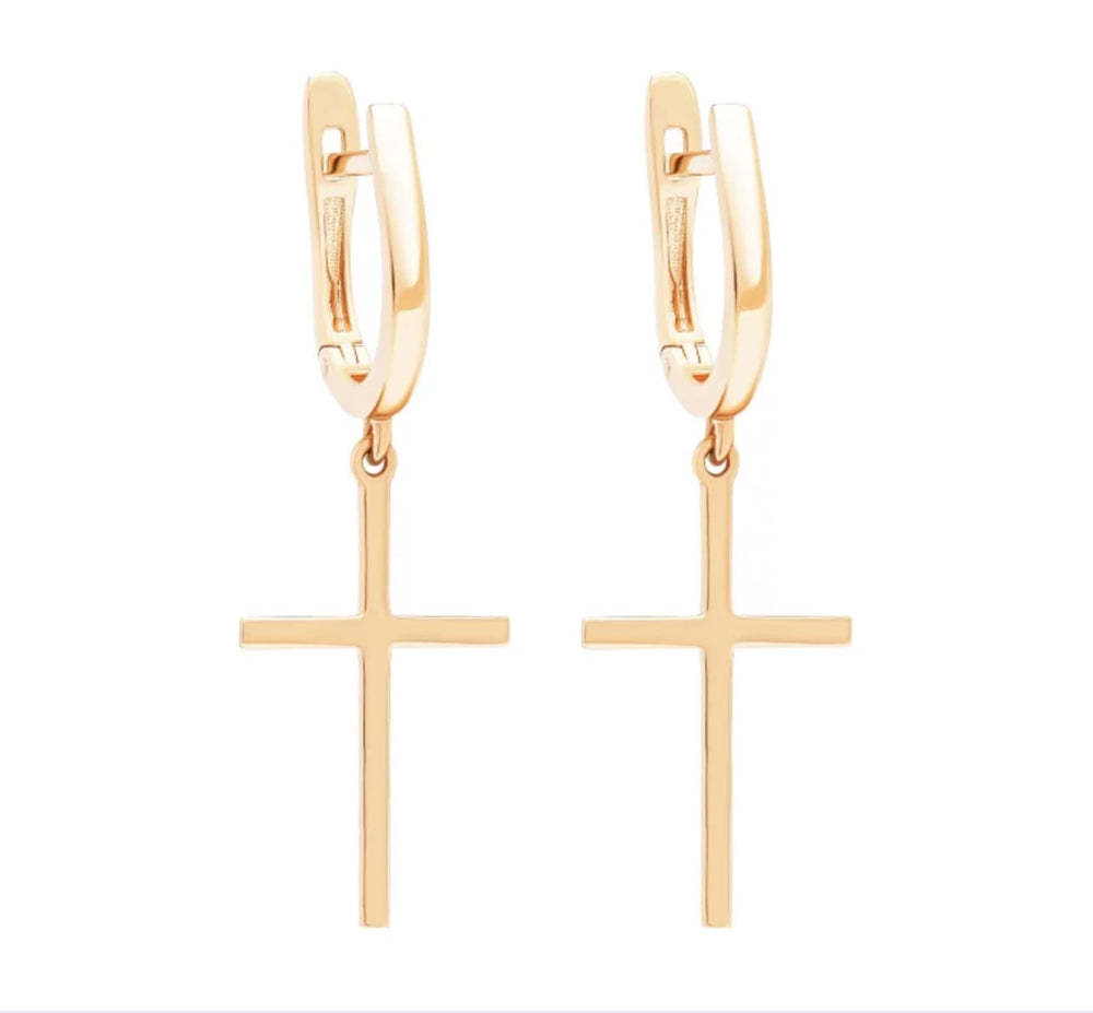 14K Rose Gold Cross Threader Earrings - Elegance With A Timeless Symbol