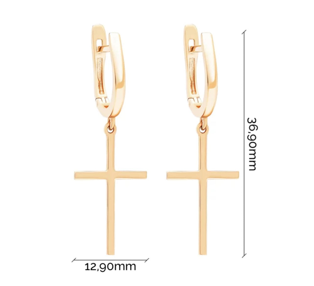 14K Rose Gold Cross Threader Earrings - Elegance With A Timeless Symbol