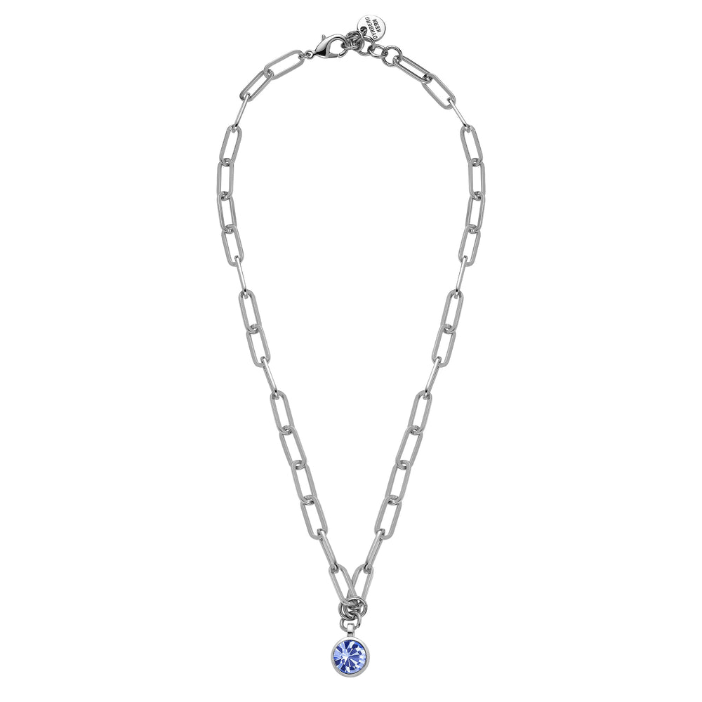 Light Sapphire Blue Crystal Silver Necklace, Blue Stone Round Charm Necklace