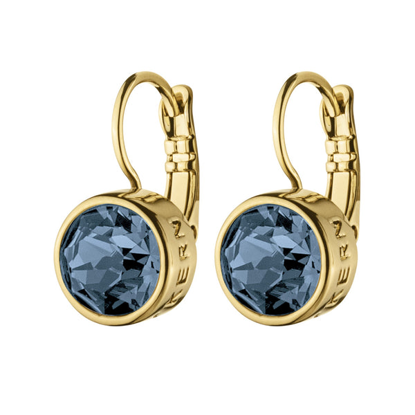 Royal Blue Crystal Gold Earrings, Gold Plated Earring With One Blue Crystal Charm