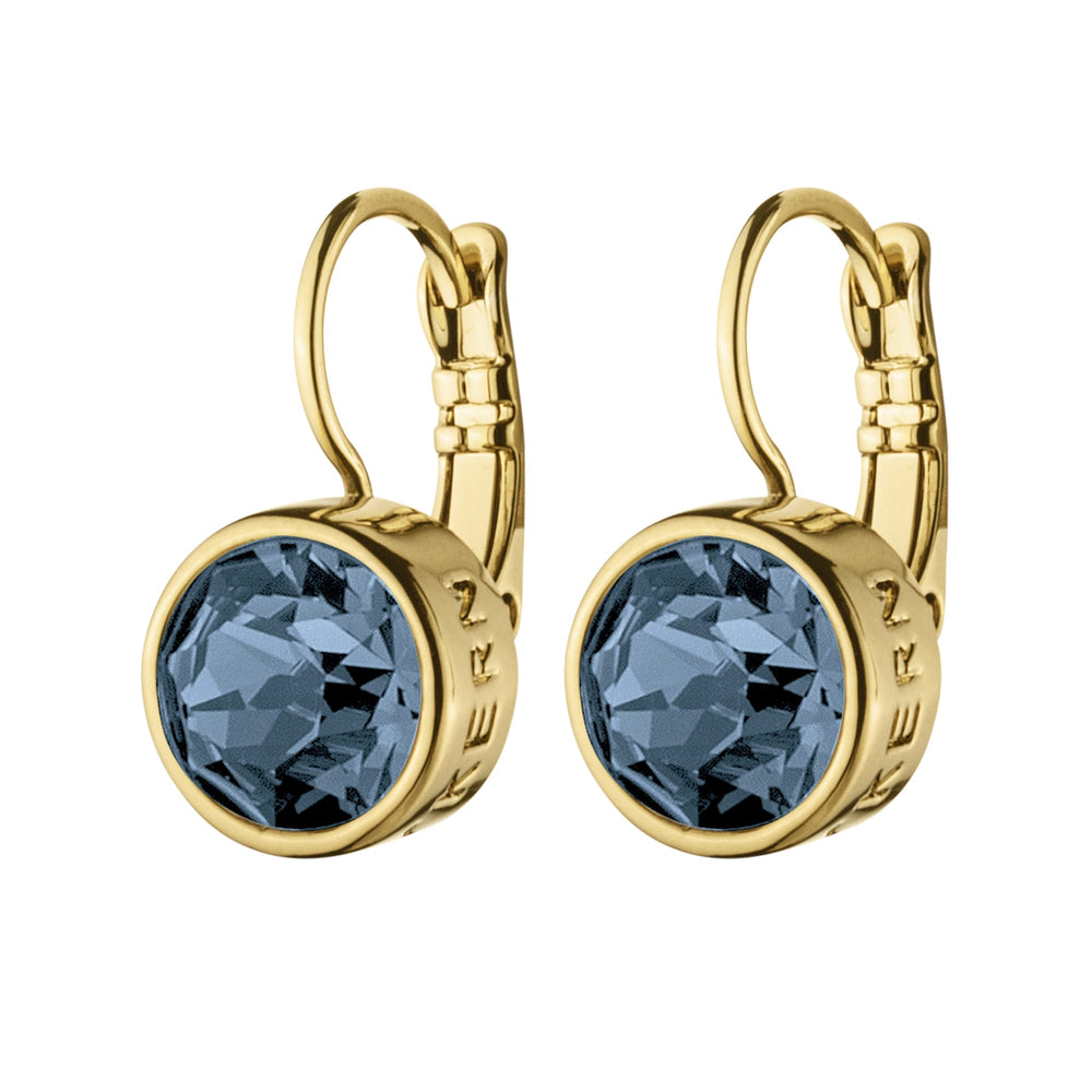 Royal Blue Crystal Gold Earrings, Gold Plated Earring With One Blue Crystal Charm