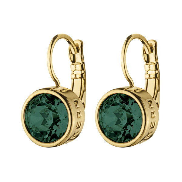 Emerald Green Crystal Hook Gold Earrings, Dark Green Stone Gold Hook Earrings