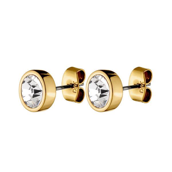 Clear Quartz Crystal Gold Stud Earrings, White Stone Stud Gold Earrings
