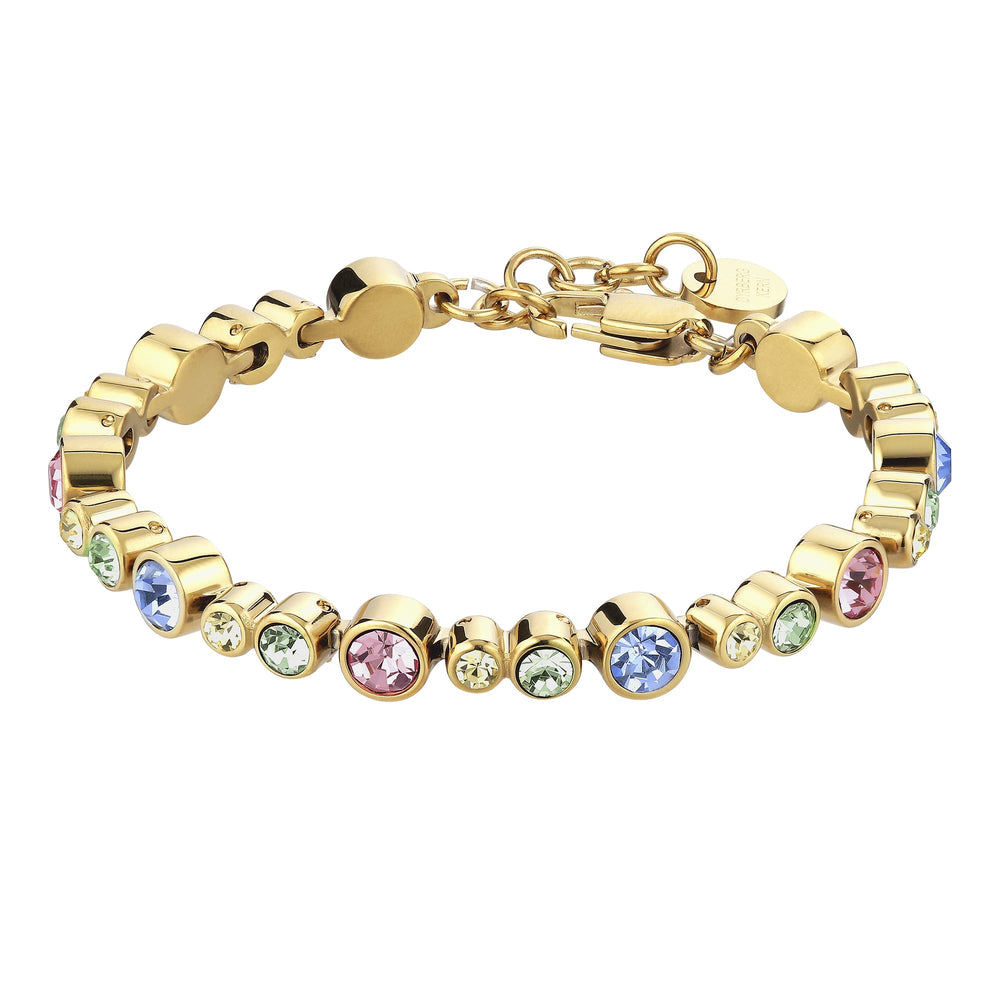 Multi Colored Tennis Bracelet, Multi-Pastel Crystal Gold Plated, Multi Color Tennis Bracelet