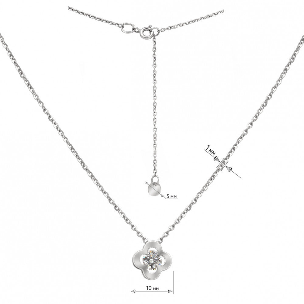 14K Solid White Gold Clover Necklace with Cubic Zirconia, Dainty Pendant Necklace, Gift for Her