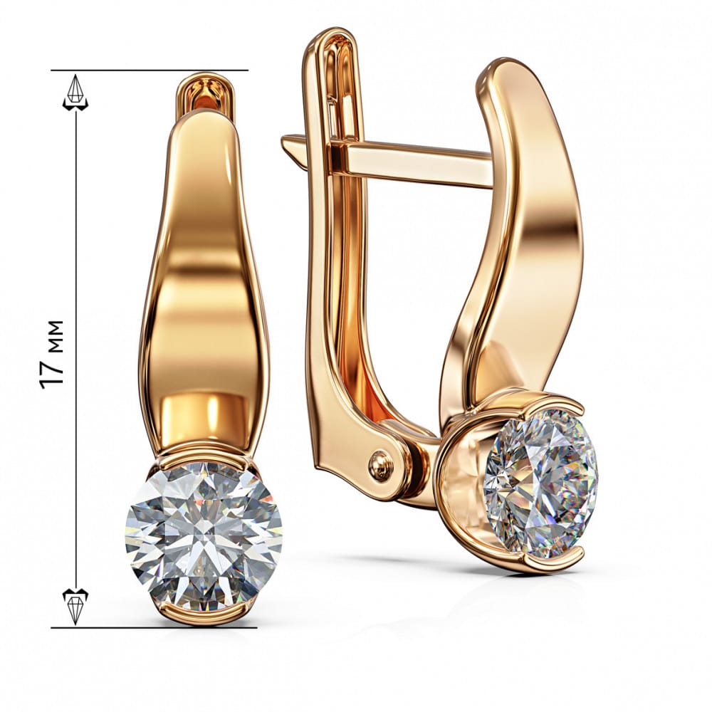 14K Rose Gold Earrings With English Lock & Sparkling Cubic Zirconia - Timeless Elegance