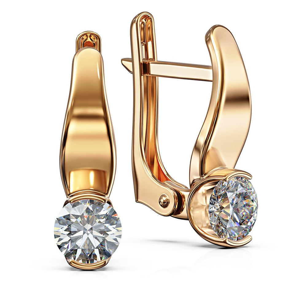 14K Rose Gold Earrings With English Lock & Sparkling Cubic Zirconia - Timeless Elegance