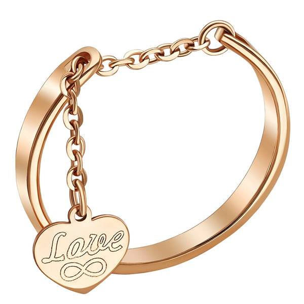 14K Rose Gold Ring With Dangling Heart Charm, Luxury Ring, Gift For Her