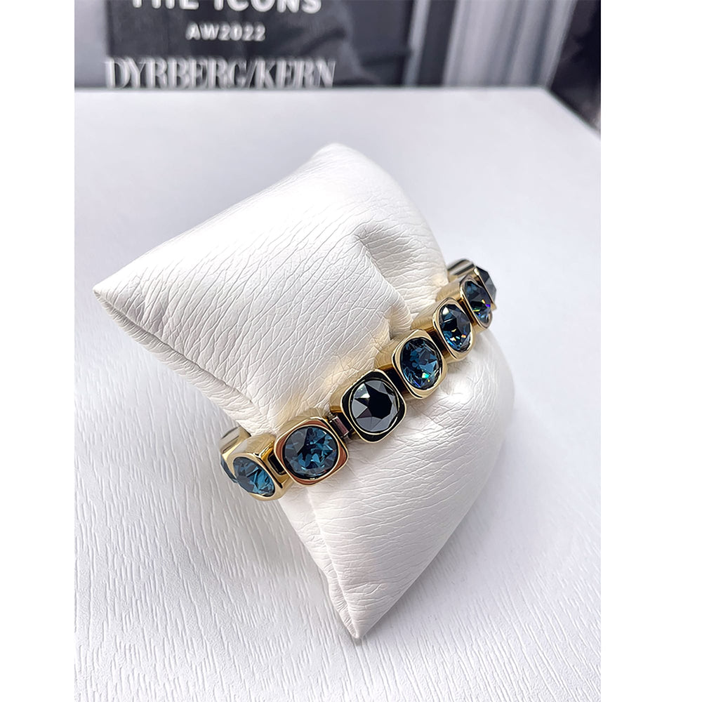 Denim Blue Crystal Bracelet, Gold Plated Chunky Dark Blue Tennis Bracelet