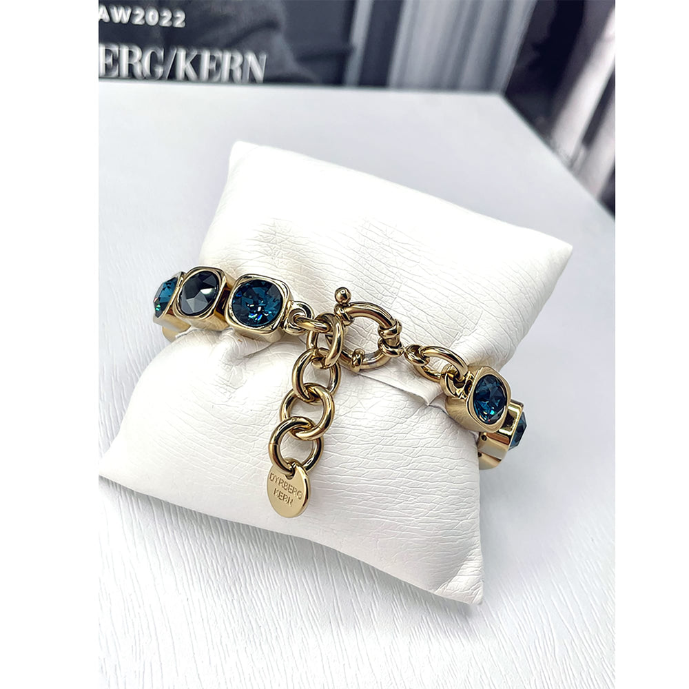 Denim Blue Crystal Bracelet, Gold Plated Chunky Dark Blue Tennis Bracelet