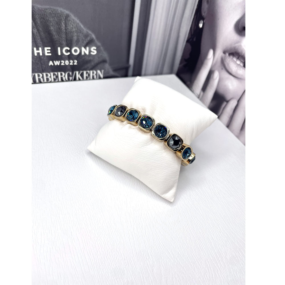 Denim Blue Crystal Bracelet, Gold Plated Chunky Dark Blue Tennis Bracelet