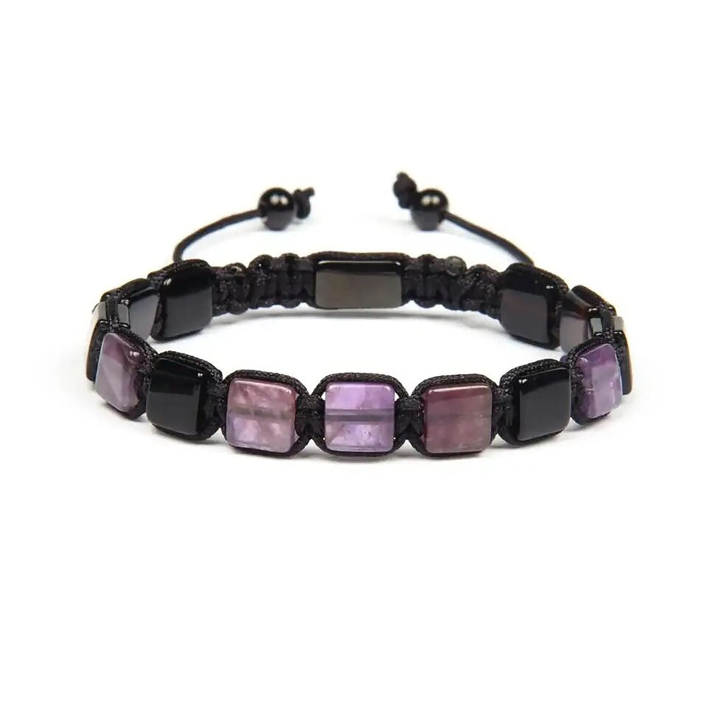 Amethyst Bracelet & Black Onyx, Onyx, Amethyst Macrame Bracelet Mens