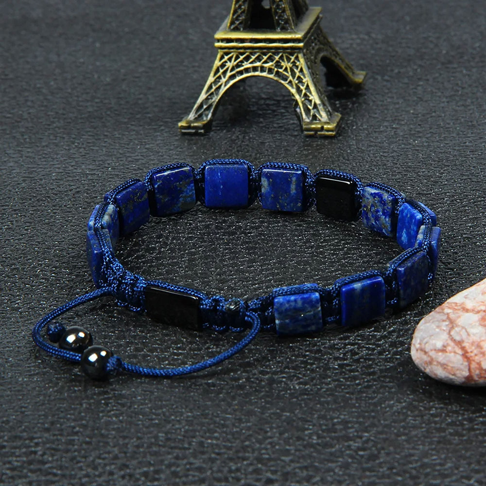 Lapis Lazuli Bracelet & Black Onyx, Onyx, Lapis Lazuli Macrame Bracelet Mens