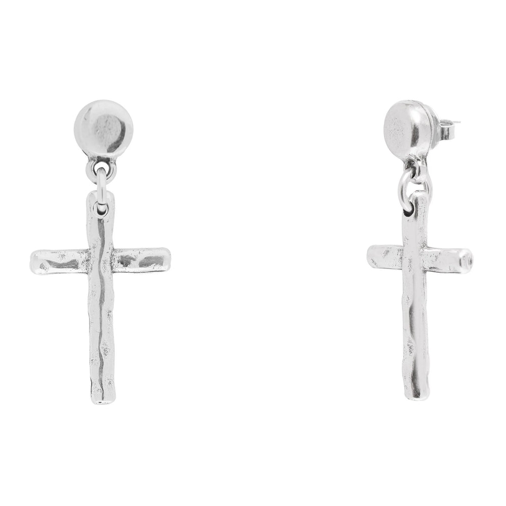 Sterling silver plated stud earrings with single cross