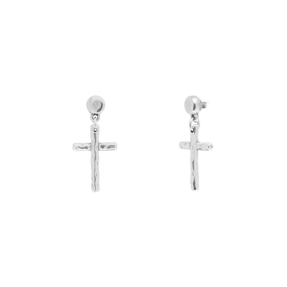 Sterling silver plated stud earrings with single cross