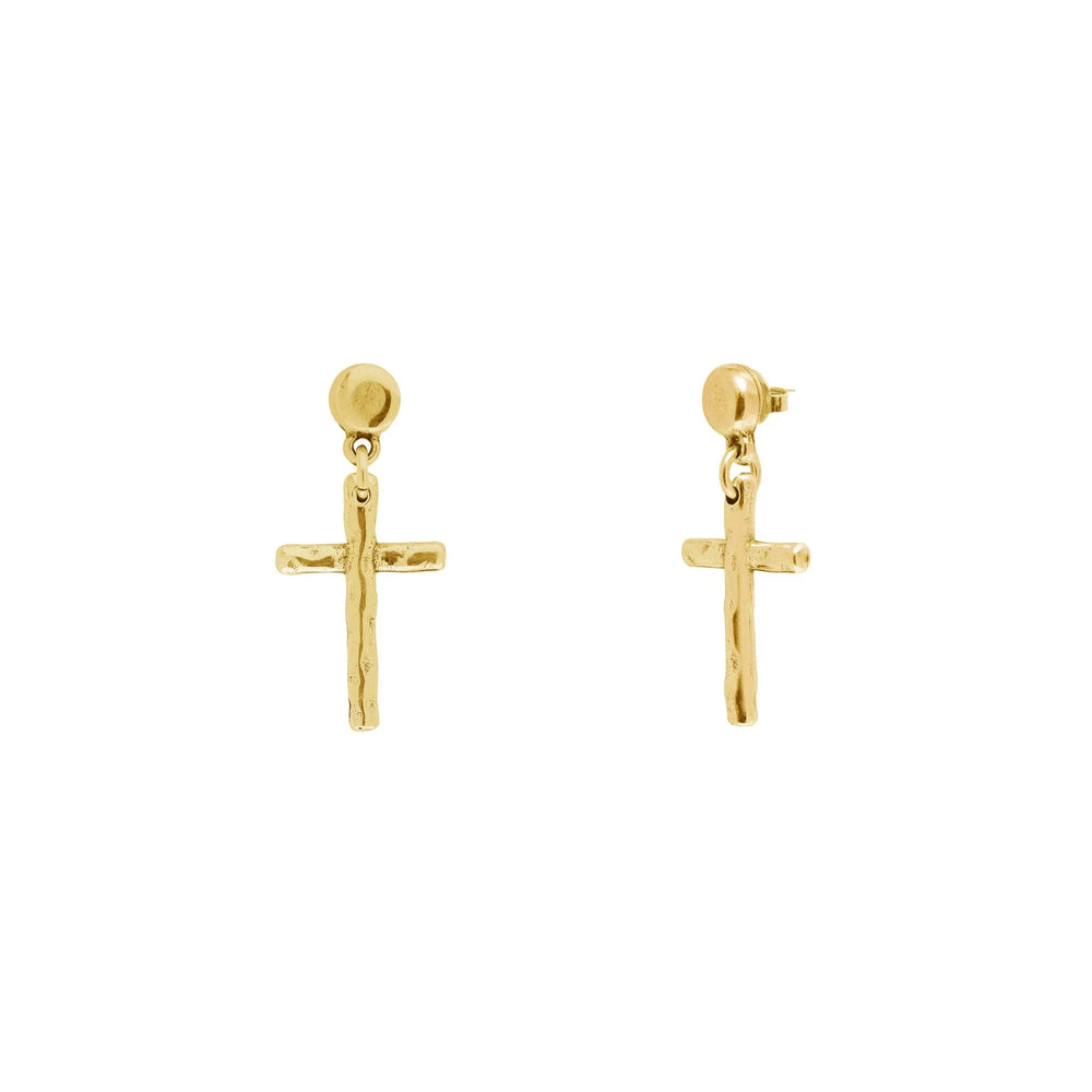 Stud Cross Earrings, Gold plated stud earrings with single cross