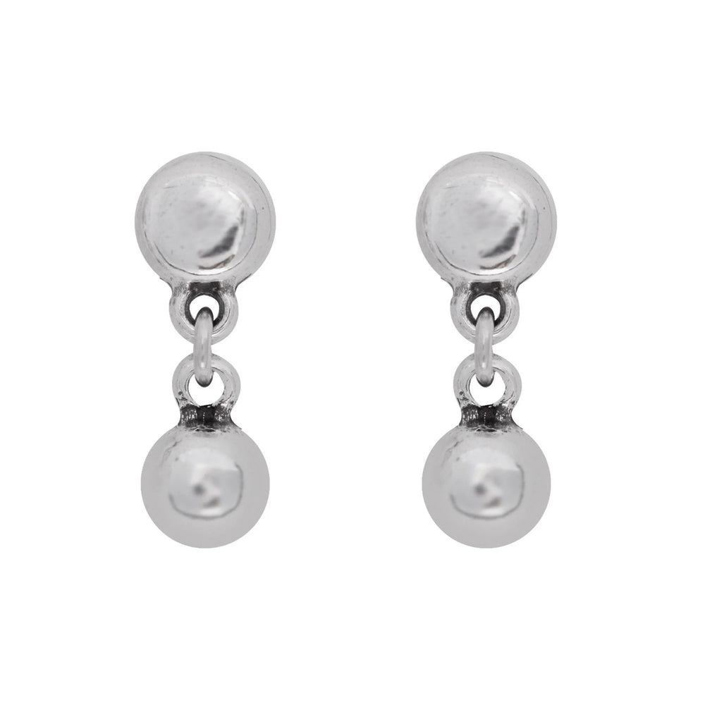 Sterling silver plated stud earrings with a hanging small round piece