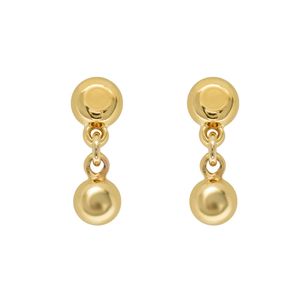 Gold Plated stud earrings with a hanging small round piece