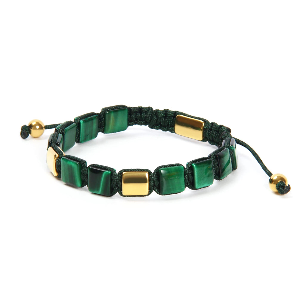 Green Tiger Eye Bracelet, Gold Square Bead & Green Tiger Eye, Macrame Bracelet for Men