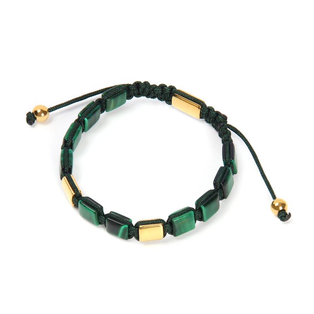 Green Tiger Eye Bracelet, Gold Square Bead & Green Tiger Eye, Macrame Bracelet for Men