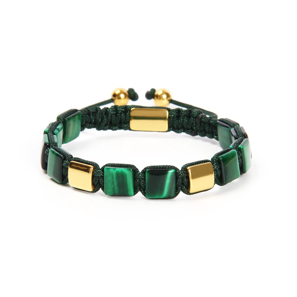 Green Tiger Eye Bracelet, Gold Square Bead & Green Tiger Eye, Macrame Bracelet for Men