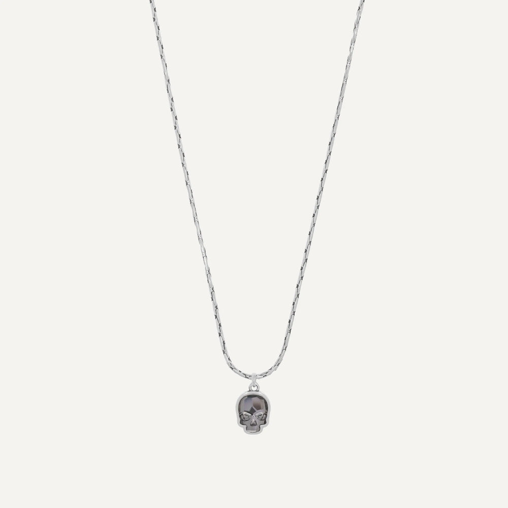 Sterling silver plated long oat chain necklace with a hanging big crystal skull charm