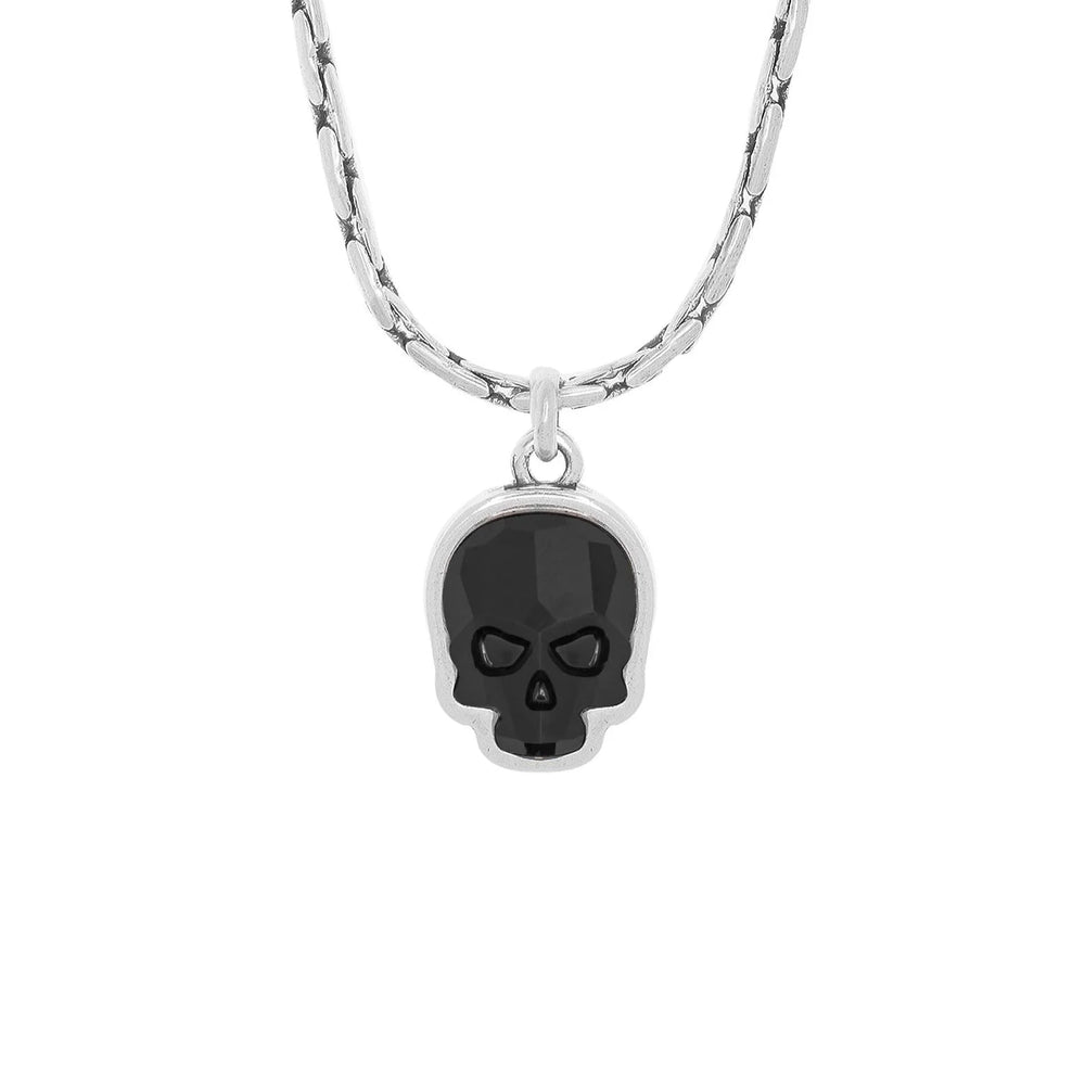 Sterling silver plated long oat chain necklace with a hanging big crystal skull charm