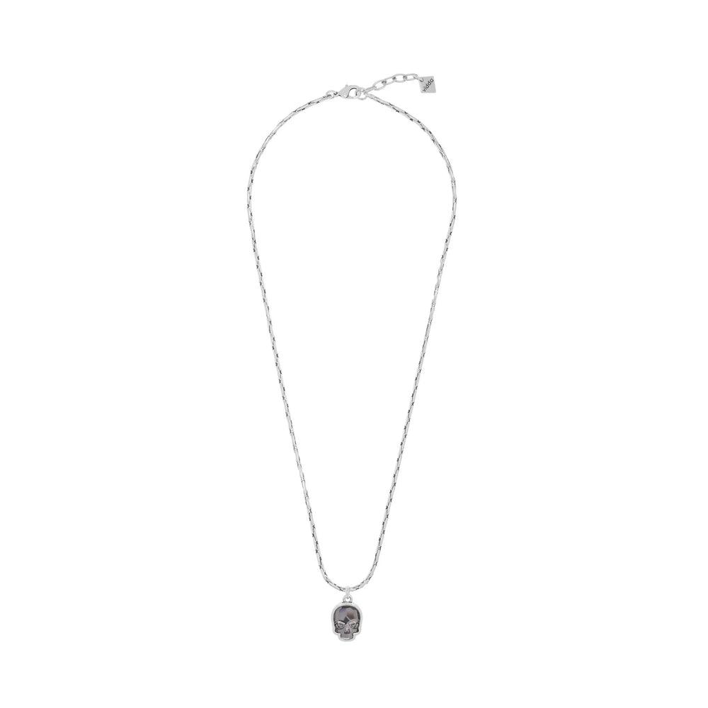 Sterling silver plated long oat chain necklace with a hanging big crystal skull charm