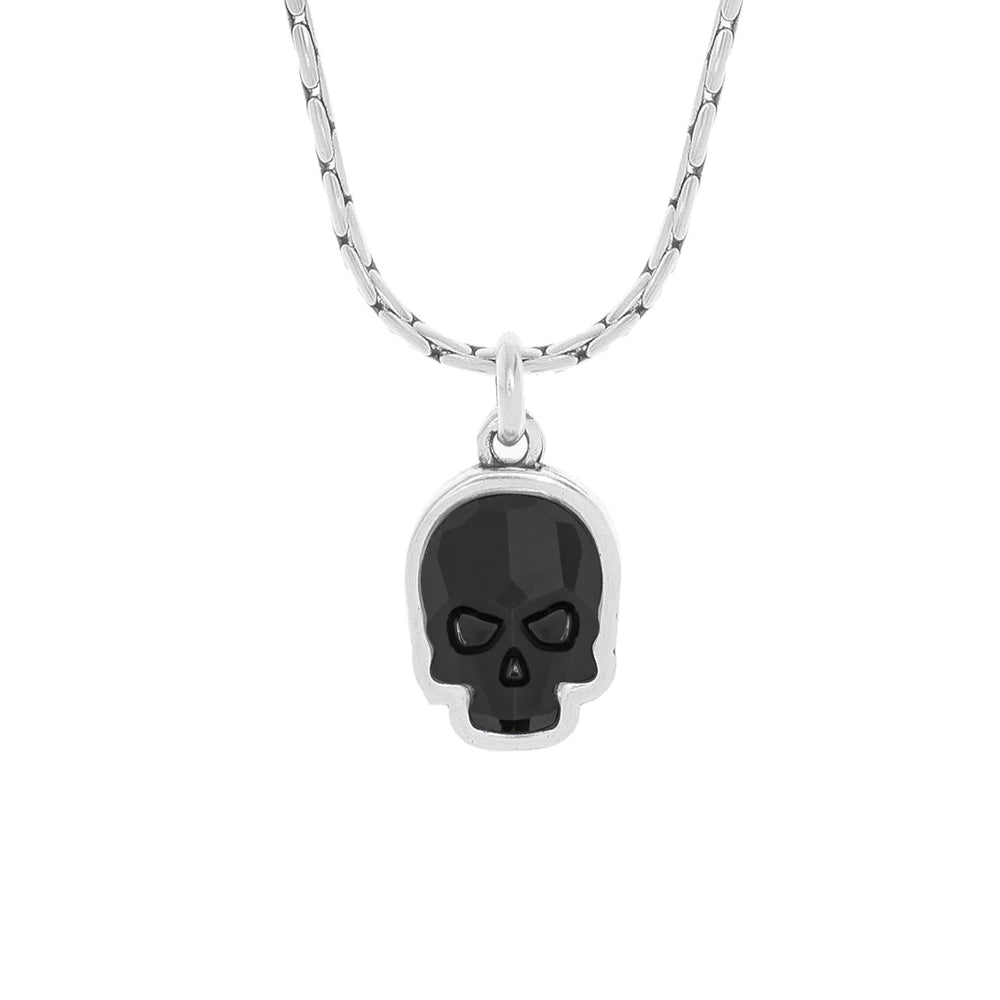 Silver Skull Necklace, Sterling silver plated oat chain necklace with a hanging small crystal skull charm