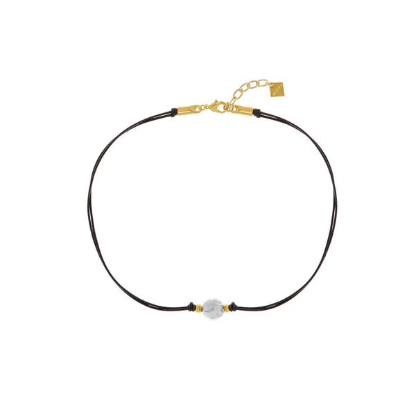 Gold and Silver Ball Necklace, Gold plated leather cord necklace with a central irregular ball bead