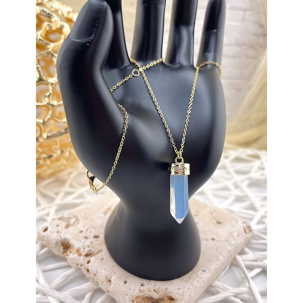 Opalite Stone Pendant, Point Evil Eye Necklace, Protection Necklace Adjustable Size