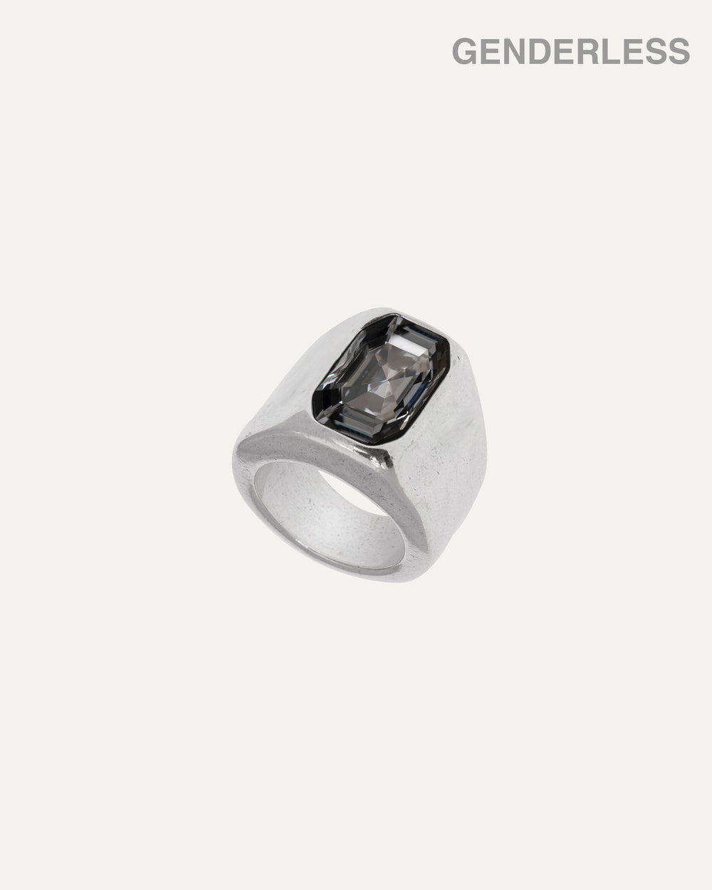 Silver irregular wide ring with rectangle smoky quartz, dark crystal