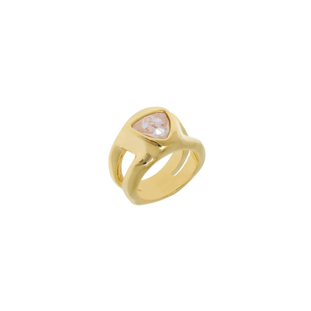 Gold Plated ring with triangle rose quartz, Rose crystal